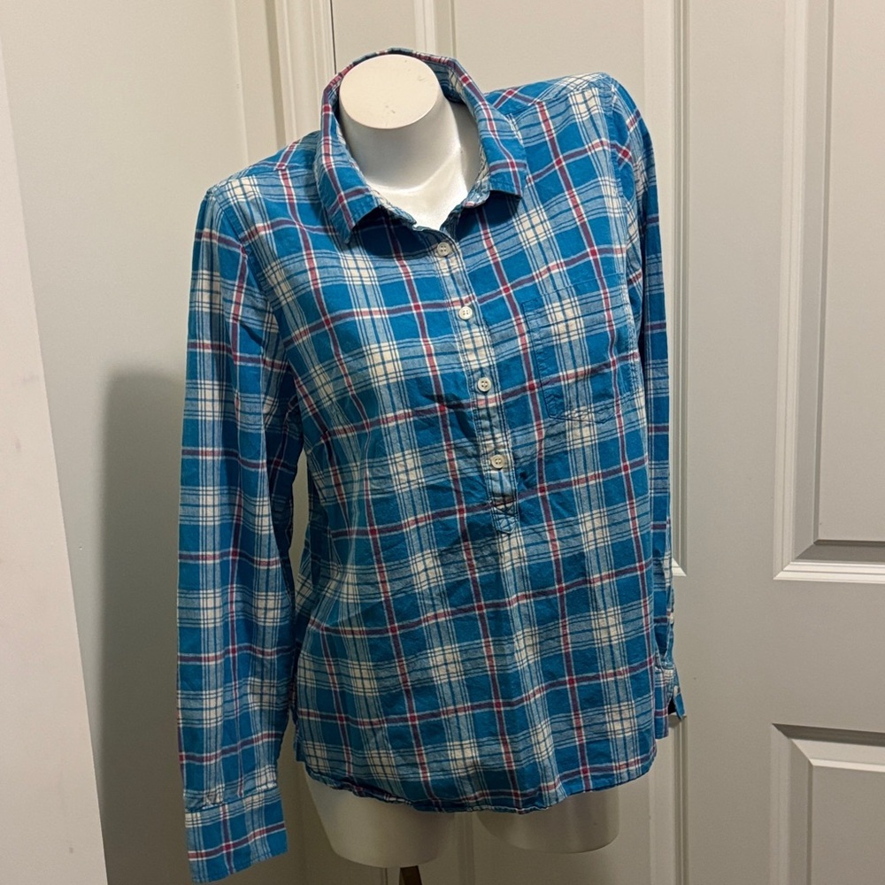 J. Crew Blue and White Plaid Button Down Shirt